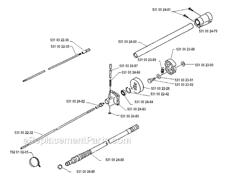Shaft Diagram and Parts List for 132RB 1990-11 Husqvarna Brush Cutter