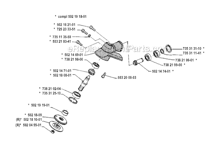 Bevel Gear Diagram and Parts List for 132RB 1990-11 Husqvarna Brush Cutter