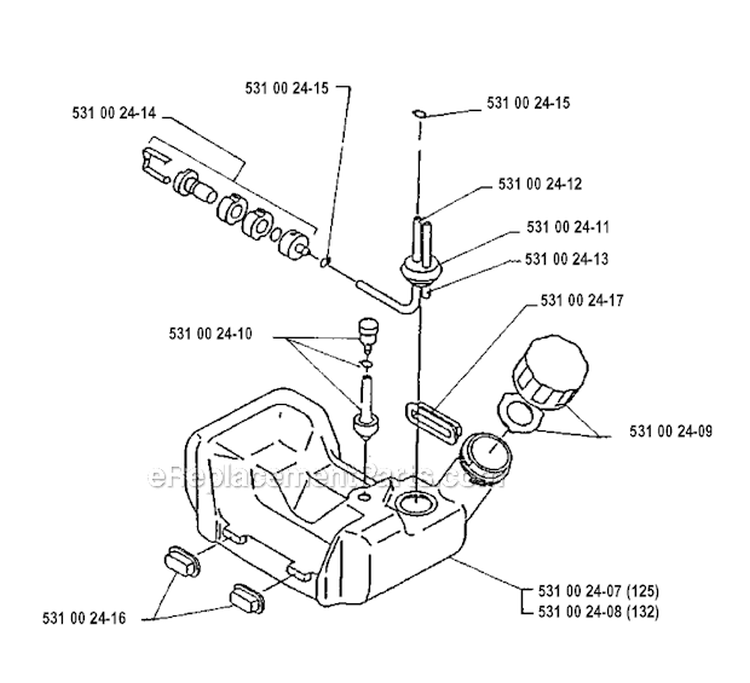 Fuel Tank Diagram and Parts List for 132RB 1990-11 Husqvarna Brush Cutter