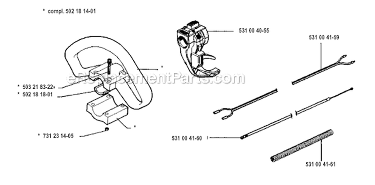 Handle  Controls Diagram and Parts List for 132RB 1993-04 Husqvarna Brush Cutter