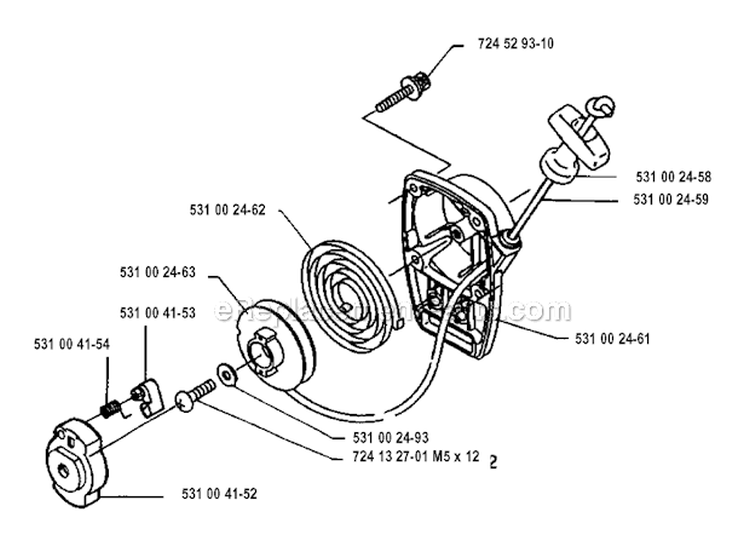 Starter Diagram and Parts List for 132RB 1993-04 Husqvarna Brush Cutter