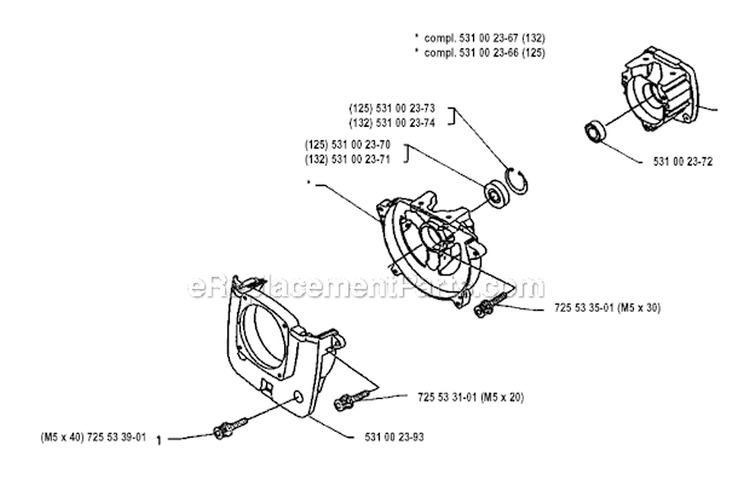 Crankcase Diagram and Parts List for 132RB 1993-04 Husqvarna Brush Cutter