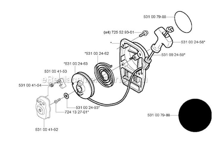 Starter Diagram and Parts List for 132RJ 2004-09 Husqvarna Brush Cutter