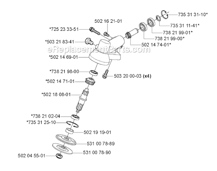 Bevel Gear Diagram and Parts List for 132RJ 2004-09 Husqvarna Brush Cutter