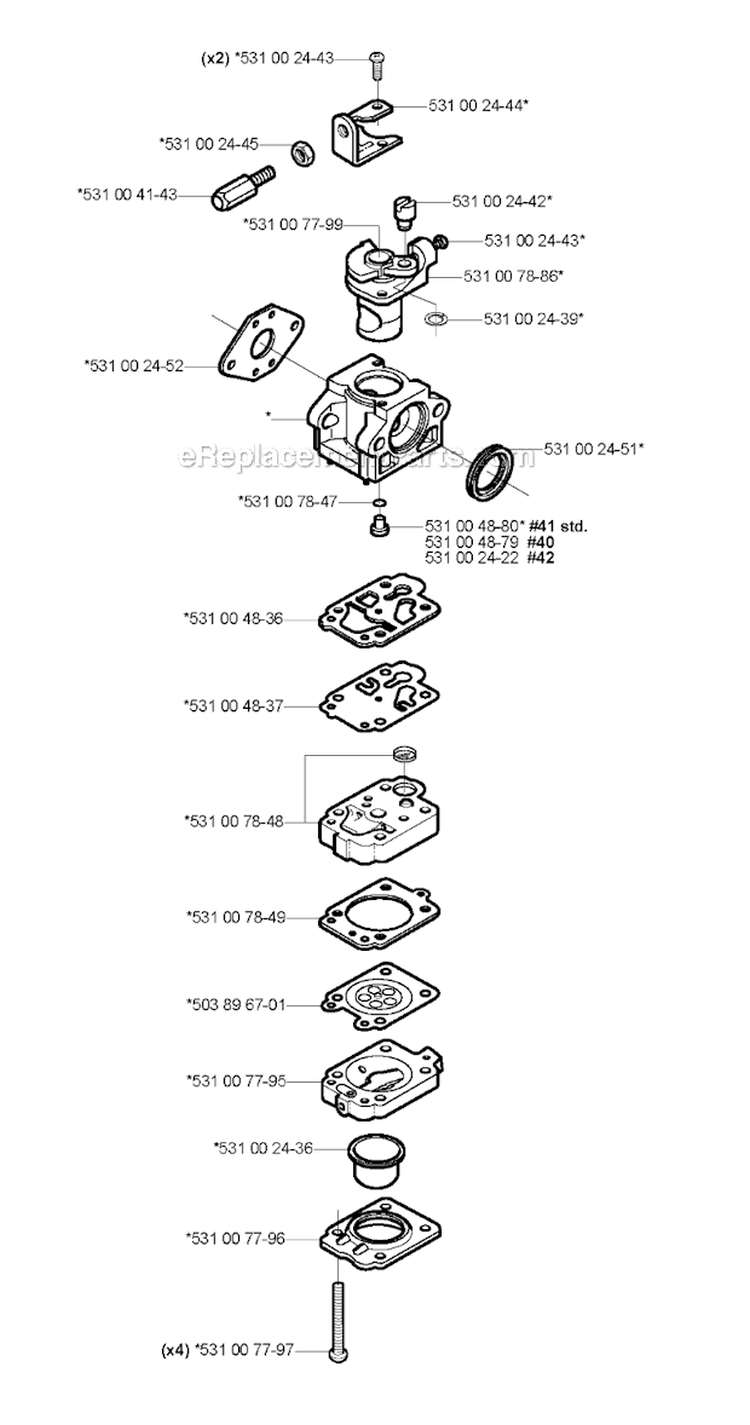 Carburetor Details Diagram and Parts List for 132RJ 2004-09 Husqvarna Brush Cutter
