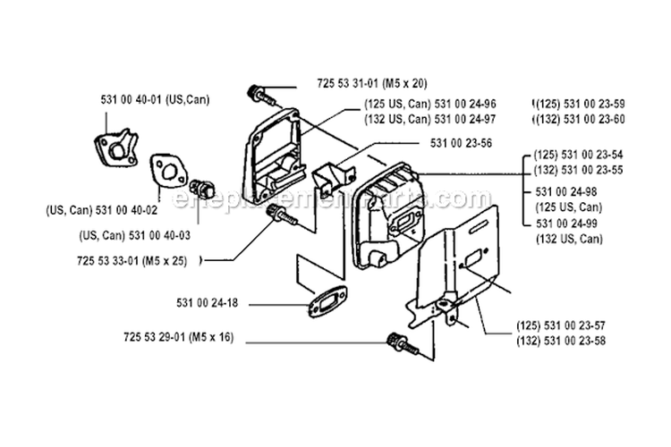 Muffler Diagram and Parts List for 132R 1993-04 Husqvarna Brush Cutter