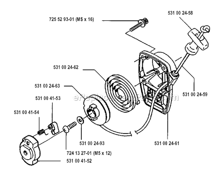 Starter Diagram and Parts List for 132R 1993-04 Husqvarna Brush Cutter