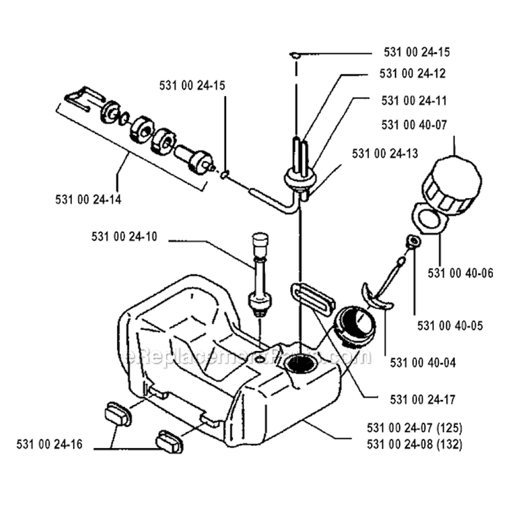 Fuel Tank Diagram and Parts List for 132R 1993-04 Husqvarna Brush Cutter