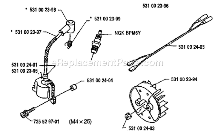 Page M Diagram and Parts List for 125LD 125 LD 1992-01 Husqvarna Trimmer