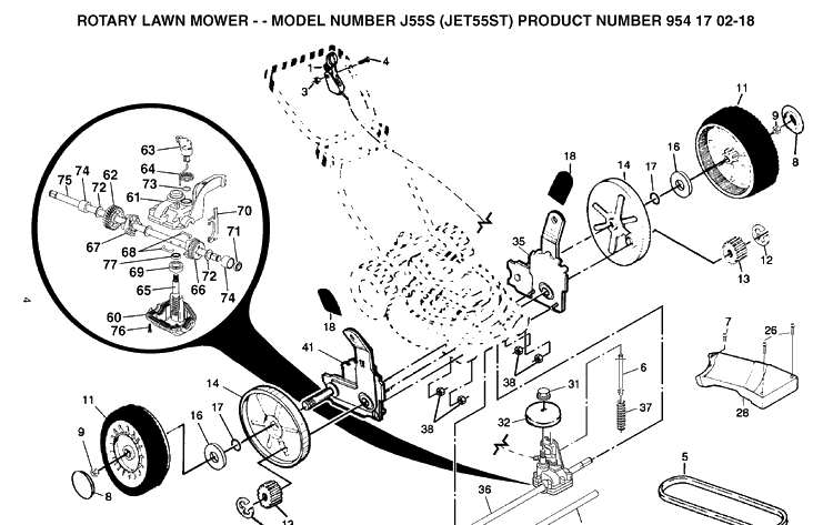 Drive 2 Diagram and Parts List for J55S (9541702-18)(2004-01) Husqvarna Lawn Mower