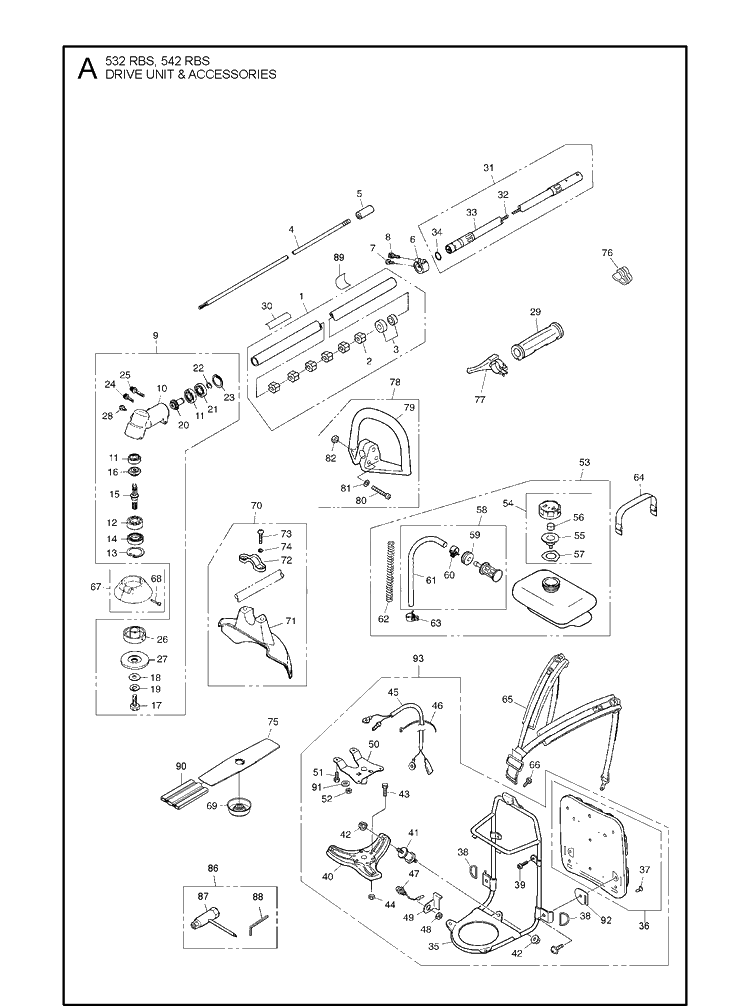 Drive Unit And Accessories Diagram and Parts List for 532RBS 20111400001-Current Husqvarna Brush Cutter