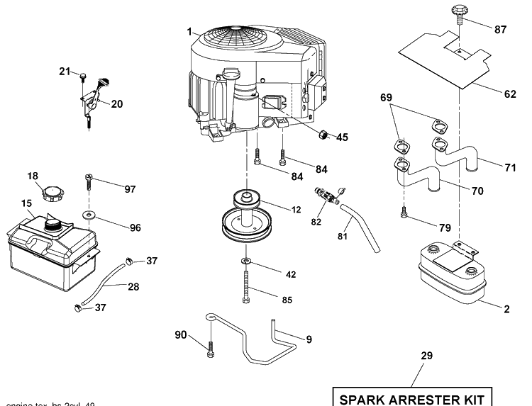 Engine Diagram and Parts List for YTH22V46 (96043010101)(2010-04) Husqvarna Lawn Mower