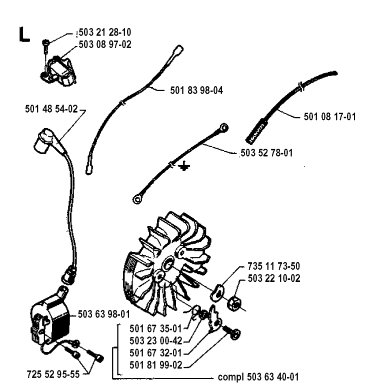 Electrical Diagram and Parts List for 394XP 19940100001-19960100000 Husqvarna Chainsaw