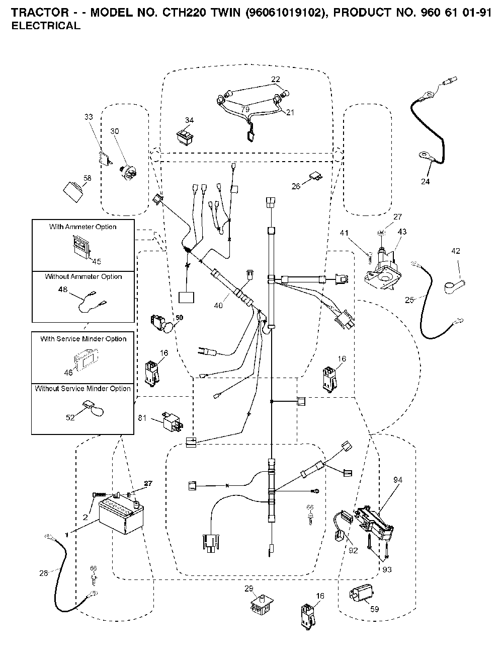 Electrical Diagram and Parts List for CTH220TWIN (96061019102)(2007-11) Husqvarna Lawn Tractor