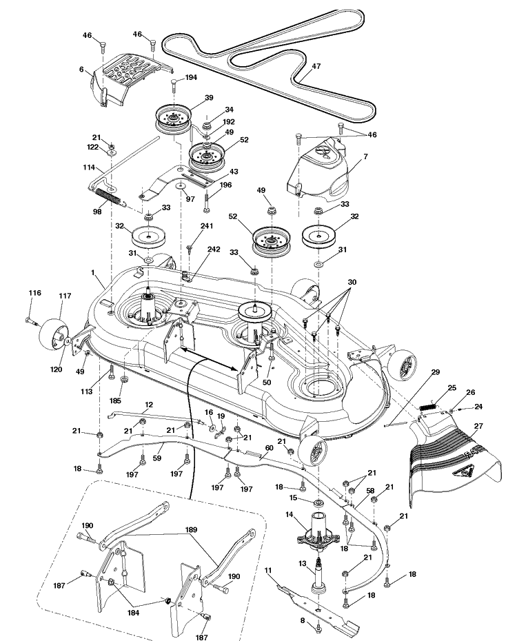 Mower Deck / Cutting Deck Diagram and Parts List for 2754GLS (96043004700)(2011-09) Husqvarna Lawn Tractor