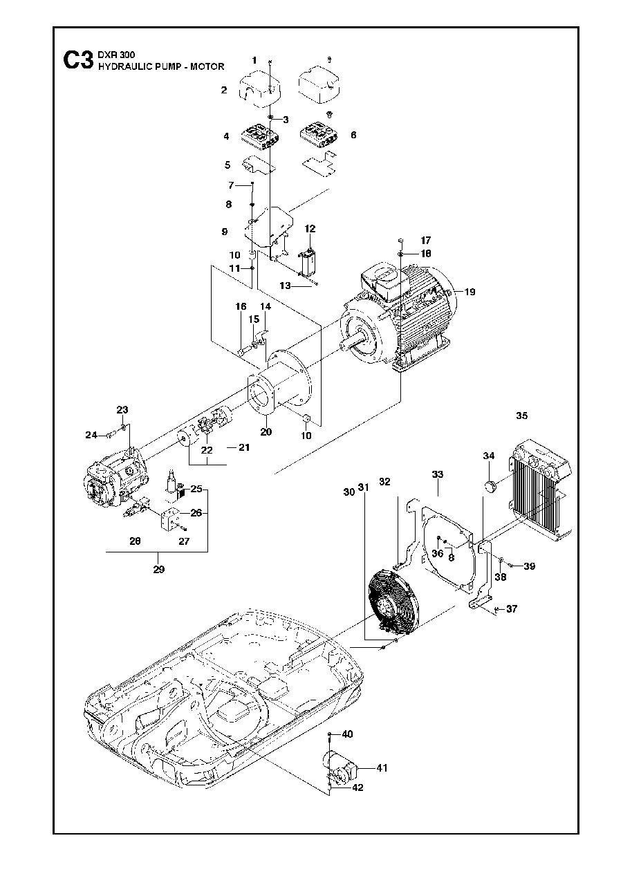 Hydraulic Pump - Motor Diagram and Parts List for DXR300 (1 & Above)(2013-08) Husqvarna Demolition Hammer