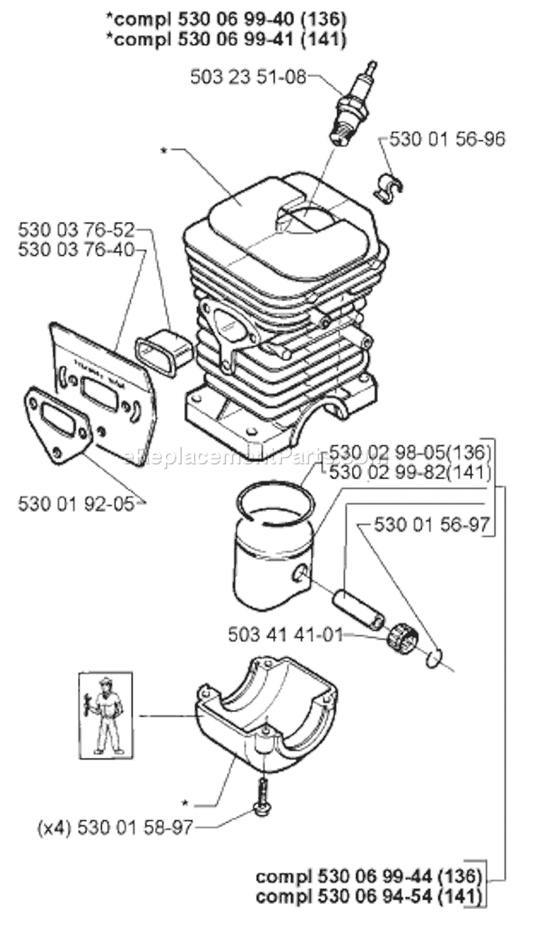 Page J Diagram and Parts List for 136 1998-09 Husqvarna Chainsaw
