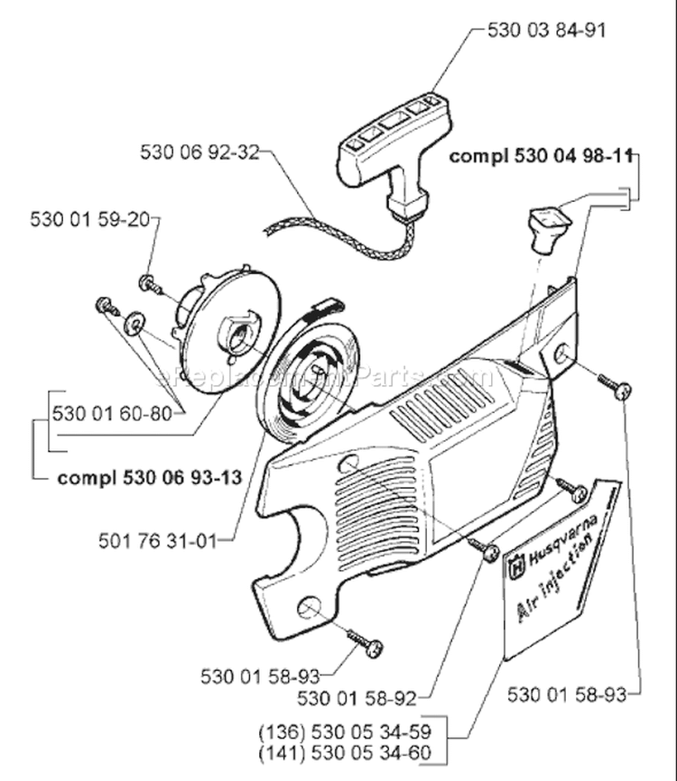 Page L Diagram and Parts List for 136 1998-09 Husqvarna Chainsaw