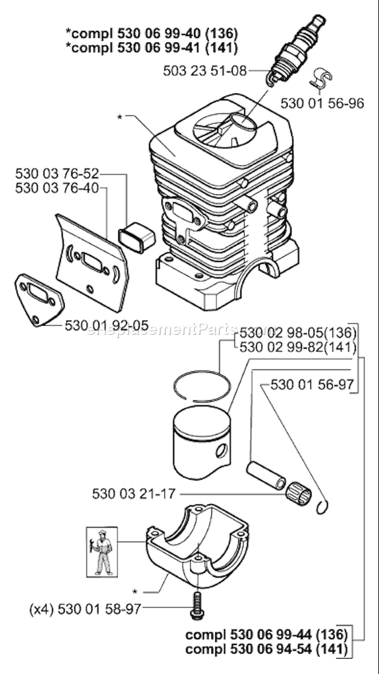 Page K Diagram and Parts List for 136 2001-09 Husqvarna Chainsaw