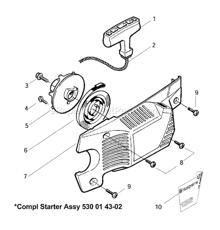 Page K Diagram and Parts List for 136 2003-01 Husqvarna Chainsaw