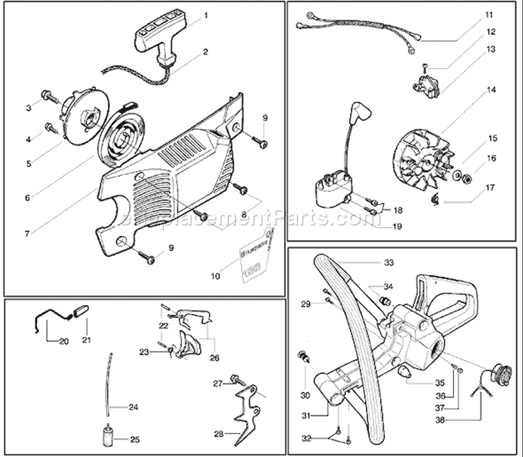 Page F Diagram and Parts List for 136 2003-06 Husqvarna Chainsaw