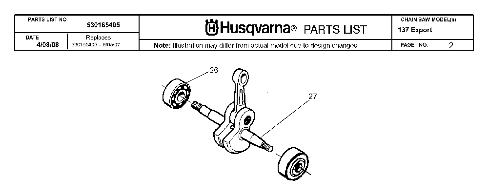 Crankshaft Diagram and Parts List for 137 20082200001 Husqvarna Chainsaw