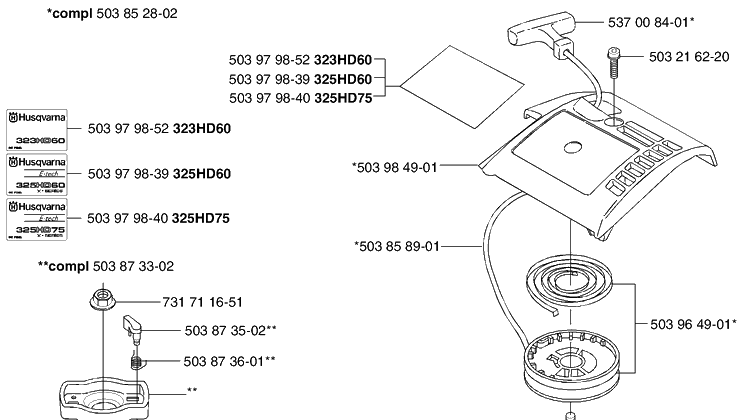 Starter Diagram and Parts List for 325HD60 (X-SERIES)(2002-06) Husqvarna Hedge Trimmer