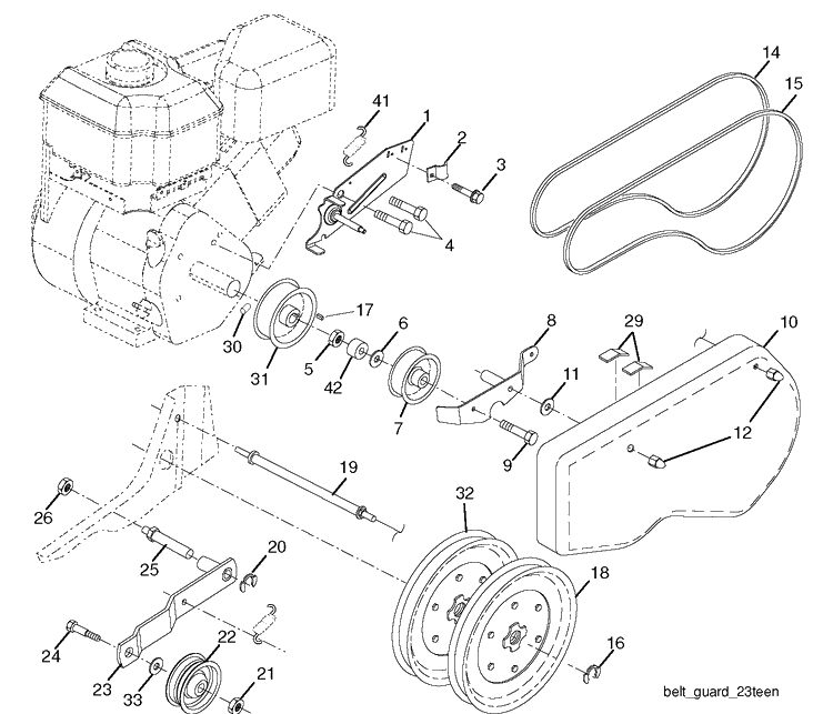 Belt Guard And Pulley Diagram and Parts List for 25009 96083001000 Husqvarna Cultivator