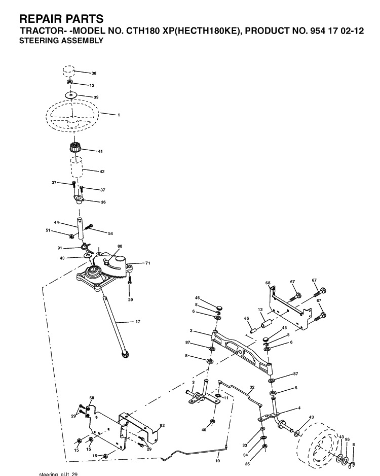 Steering Diagram and Parts List for CTH180XP (HECTH180KE)(2004-06) Husqvarna Lawn Tractor