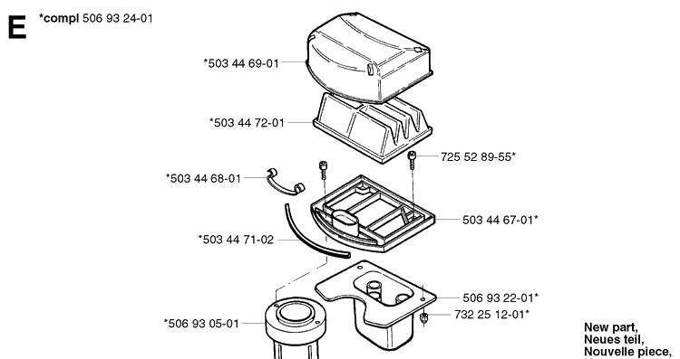 Air Filter Diagram and Parts List for PR15 2002-02 Husqvarna Lawn Mower