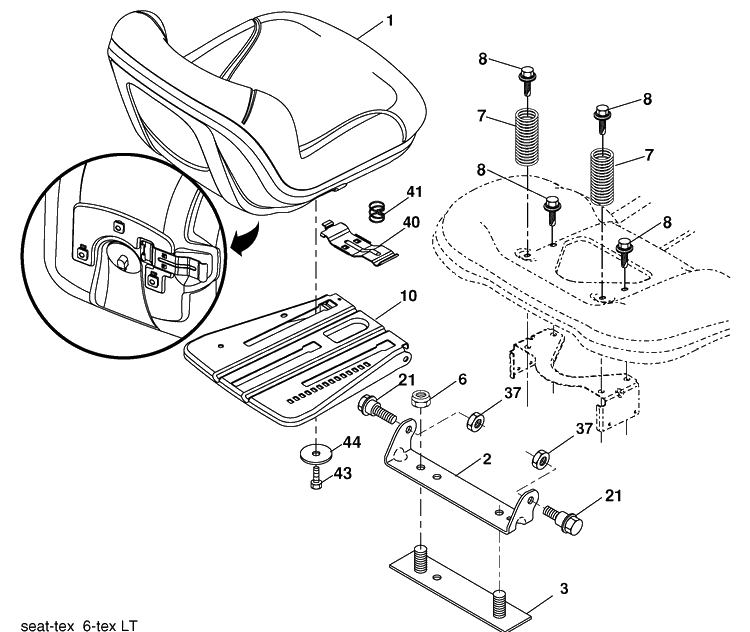 Seat Assembly Diagram and Parts List for YTH2042 (917289610)(2010-05) Husqvarna Lawn Mower