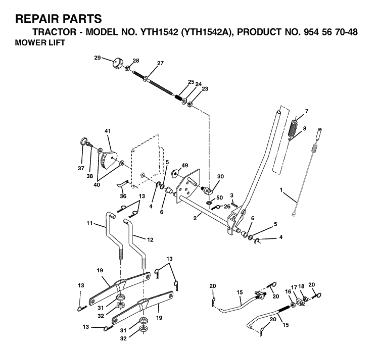 Mower Lift / Deck Lift Diagram and Parts List for YTH1542 (954567048)(2000-11) Husqvarna Lawn Tractor