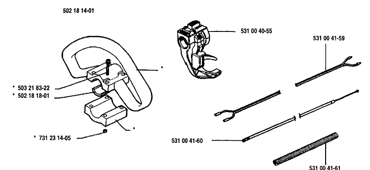 Pole Assembly Diagram and Parts List for 125RB 1993-01 Husqvarna Brush Cutter