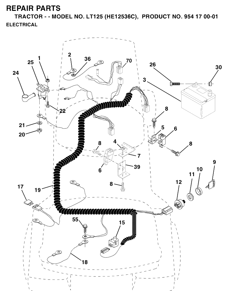 Electrical Diagram and Parts List for LT125 (HE12536C)(1996-01) Husqvarna Lawn Tractor