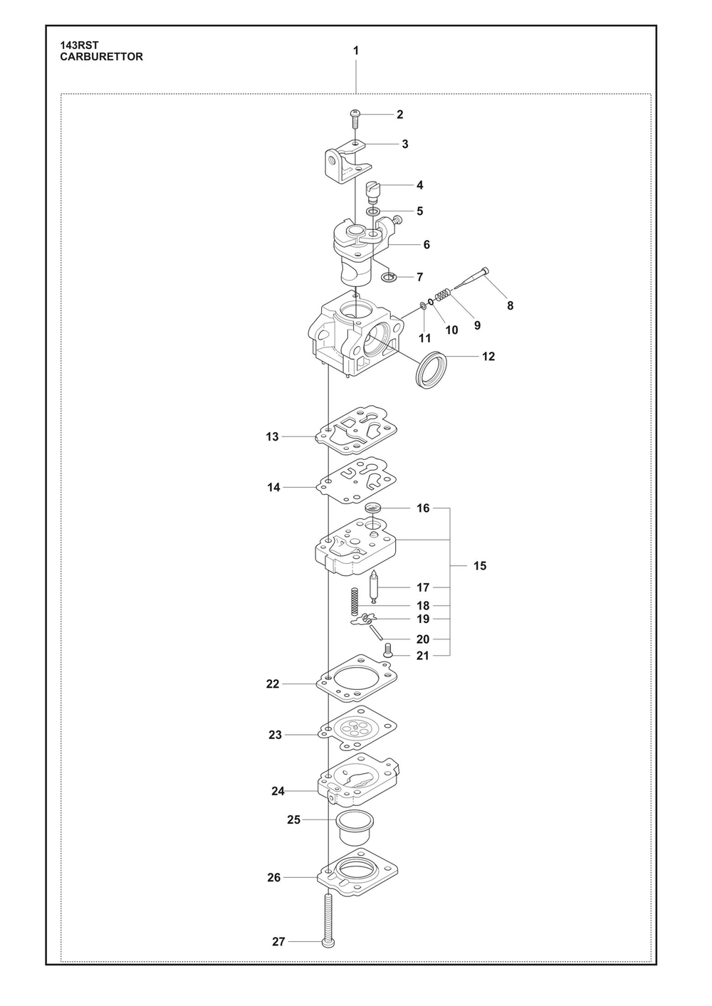 Carburetor Diagram and Parts List for 143RST  Husqvarna Brush Cutter