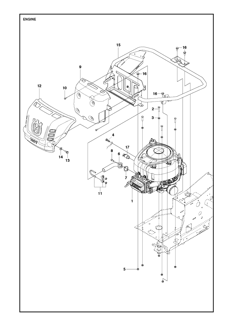Engine Diagram and Parts List for R213C  Husqvarna Lawn Mower