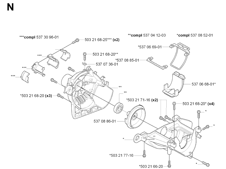 Crankcase And Clutchdrum Diagram and Parts List for 326HE3 (X-SERIES)(20090900001-Current) Husqvarna Hedge Trimmer