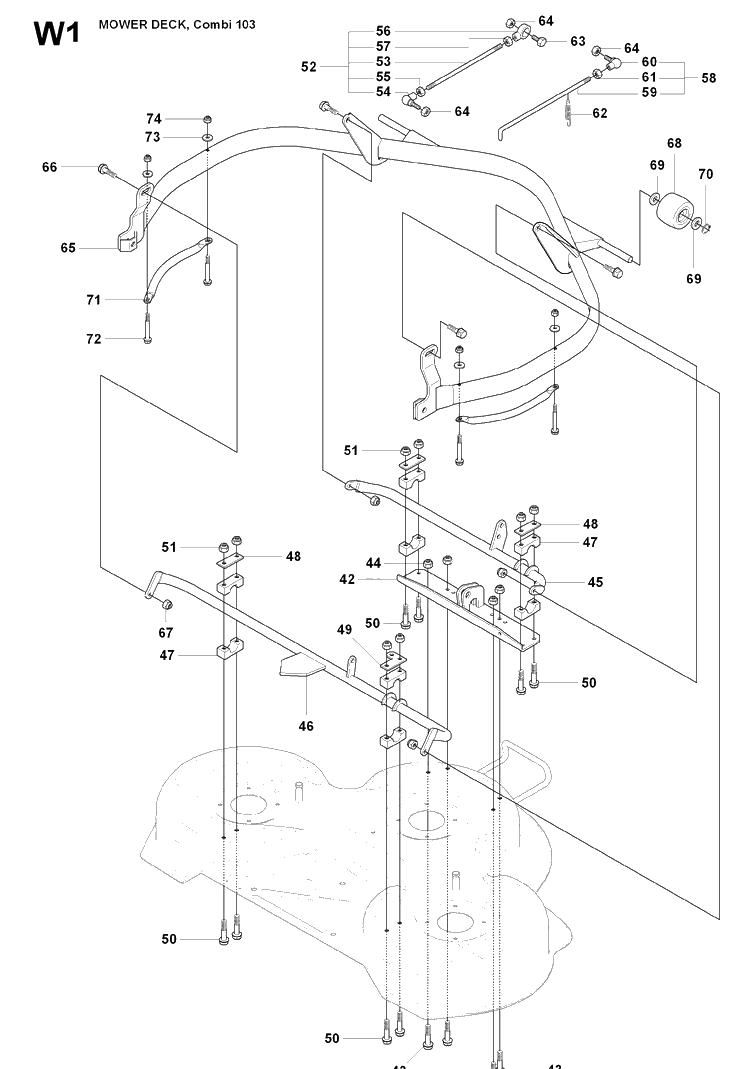 103cm Cutting Deck 2 Diagram and Parts List for RIDER175AWD (965105001)(2009-04) Husqvarna Lawn Mower