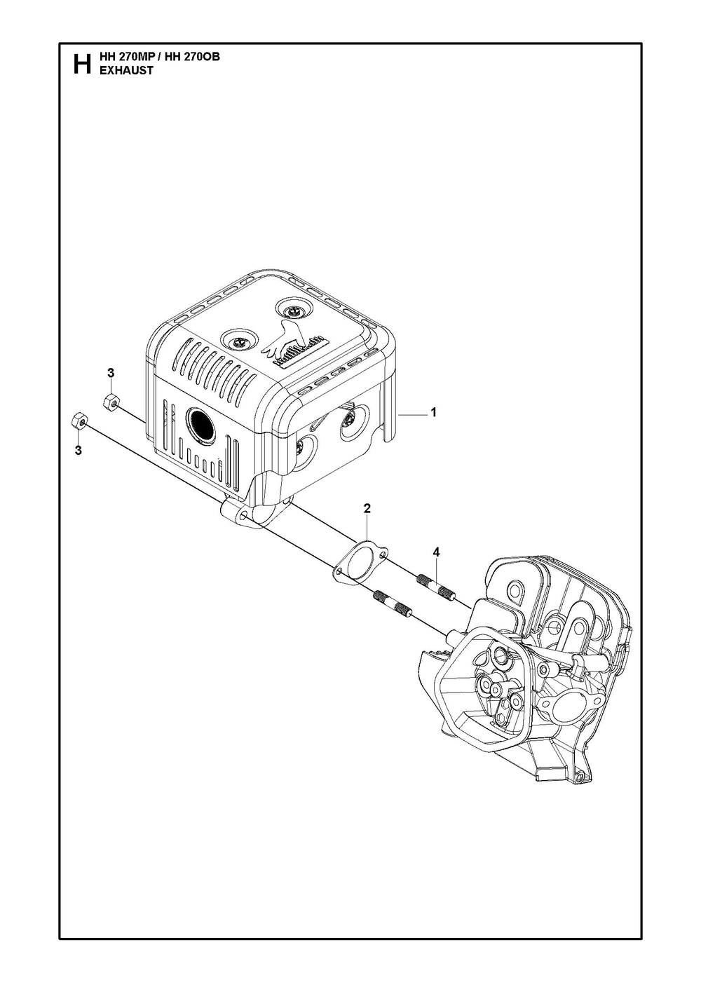 Exhaust Diagram and Parts List for HH270MP OB Husqvarna Engine