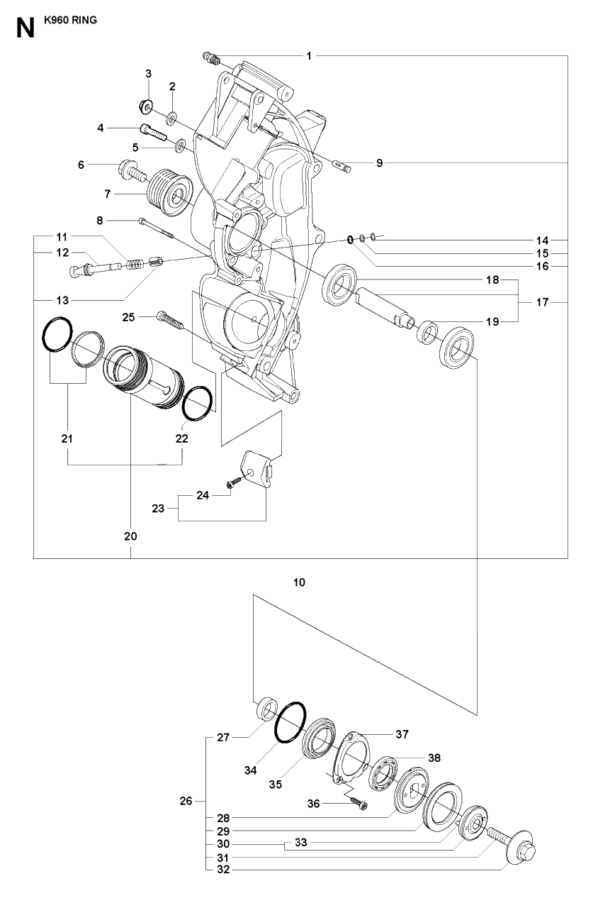 Chassis / Frame Diagram and Parts List for K960 2008-03 Husqvarna Circular Saw