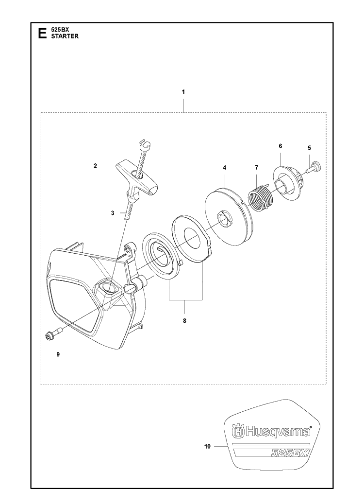 Starter Diagram and Parts List for 525BX  Husqvarna Leaf Blower / Vacuum