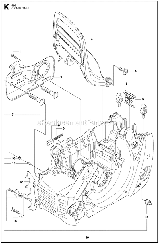 Crankcase Diagram and Parts List for 460RANCHER  Husqvarna Chainsaw