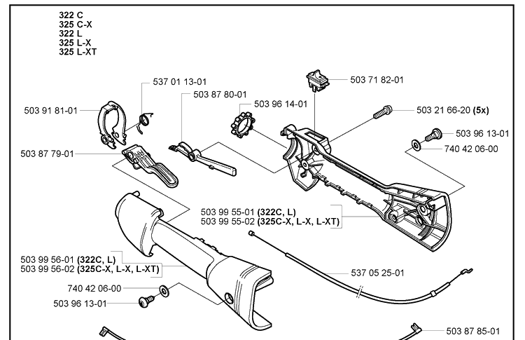 Handle Diagram and Parts List for 322C 2000-10 Husqvarna Brush Cutter