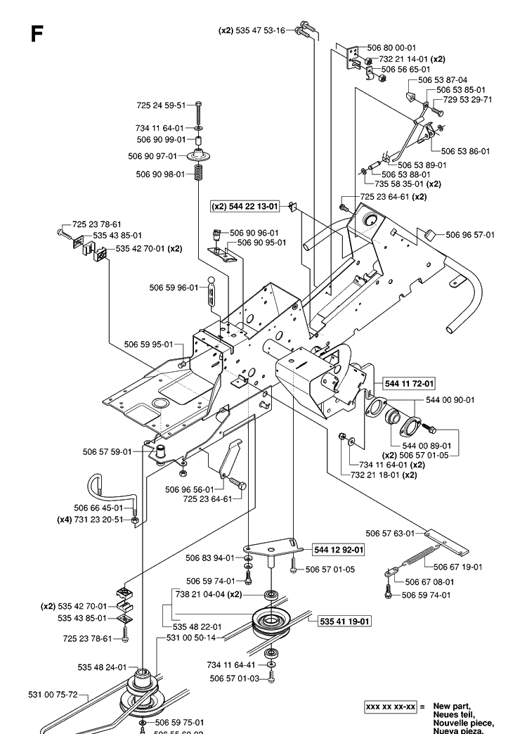 Chassis / Frame Diagram and Parts List for RIDER155AWD (965089301)(2006-01) Husqvarna Lawn Mower