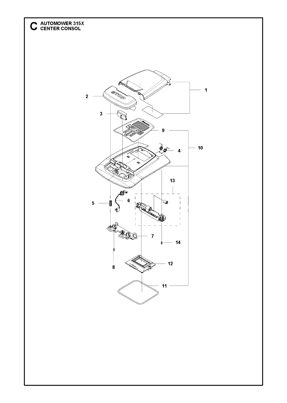 Center Consol Diagram and Parts List for 315X 2018 Husqvarna Lawn Mower