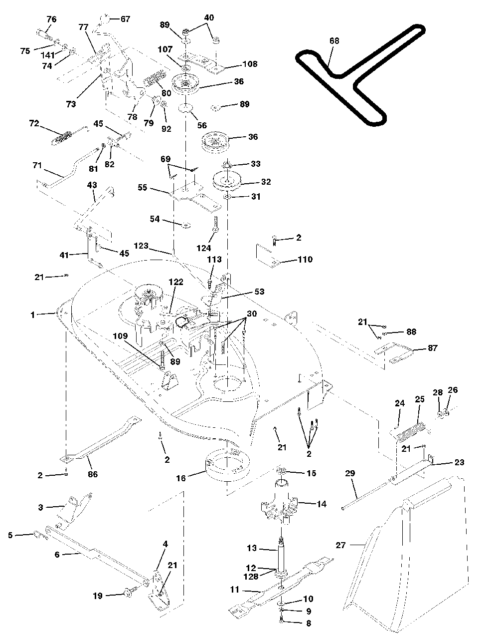 Mower Deck Diagram and Parts List for LT120 (954140047-A)(1998-01) Husqvarna Lawn Tractor