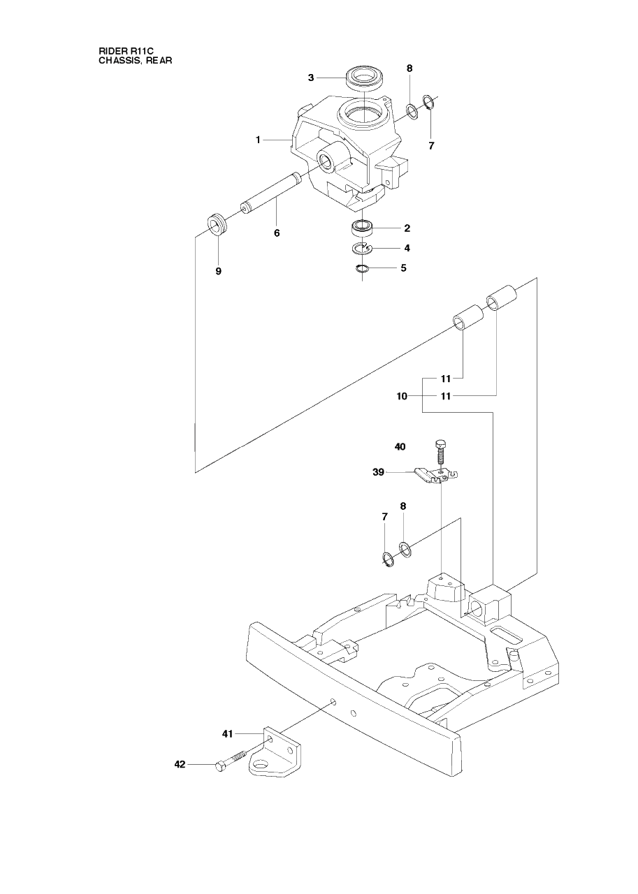 Chassis Rear Diagram and Parts List for R11C (965094201)(2010-07) Husqvarna Lawn Tractor
