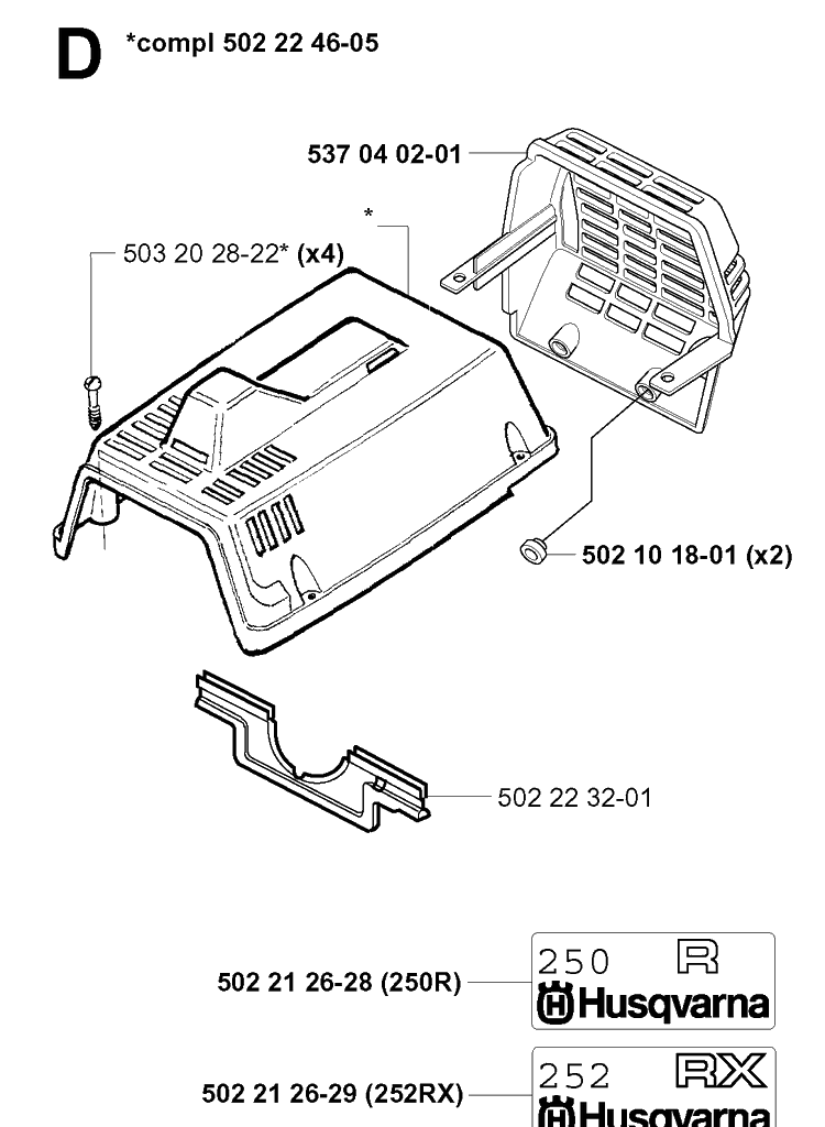 Cylinder Cover Diagram and Parts List for 252RX 20011800001-20023100000 Husqvarna Brush Cutter