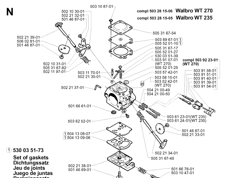 Carburetor Details Diagram and Parts List for 232L 19980100001-20001400000 Husqvarna Edger