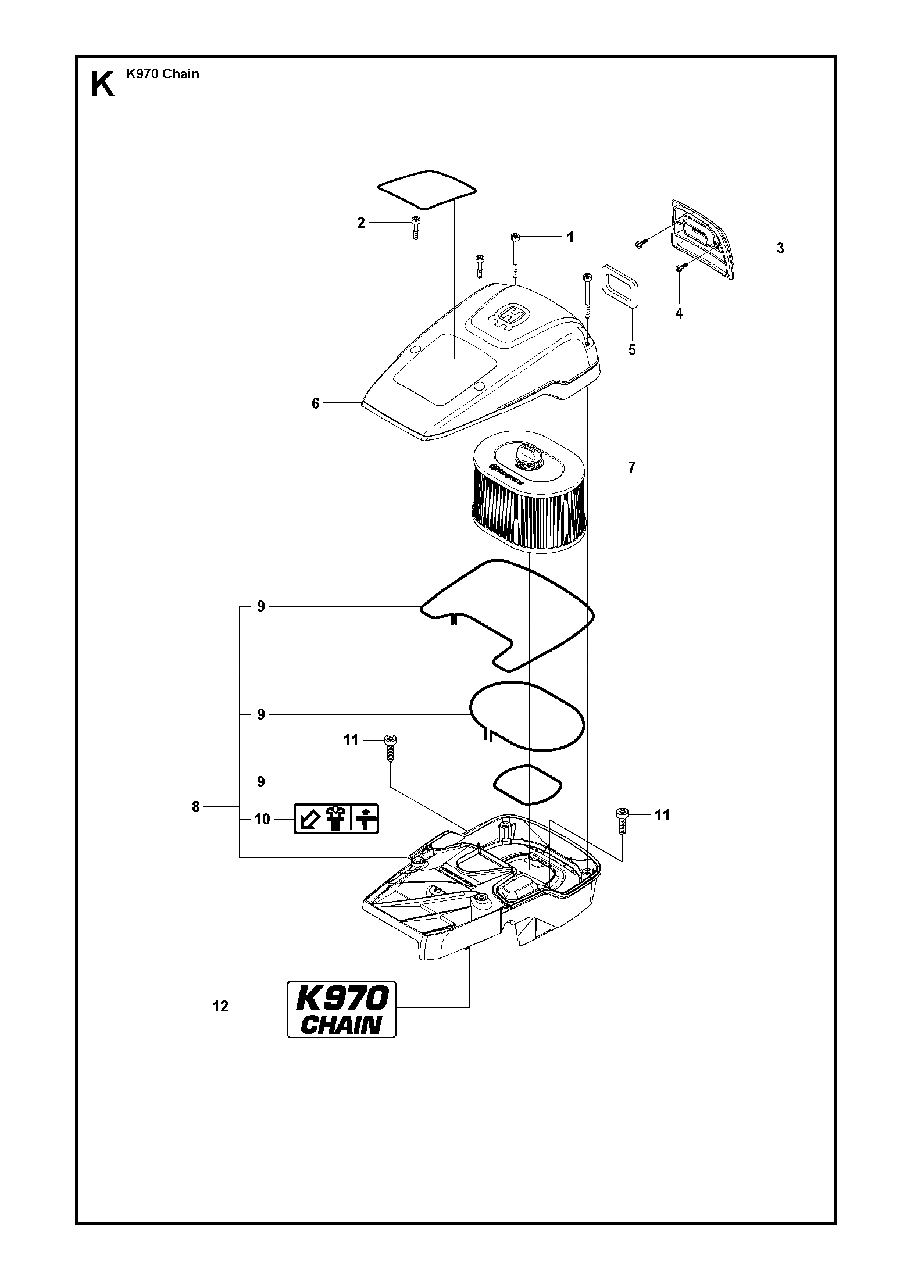 Air Filter Diagram and Parts List for K970CHAIN 2011-12 Husqvarna Circular Saw